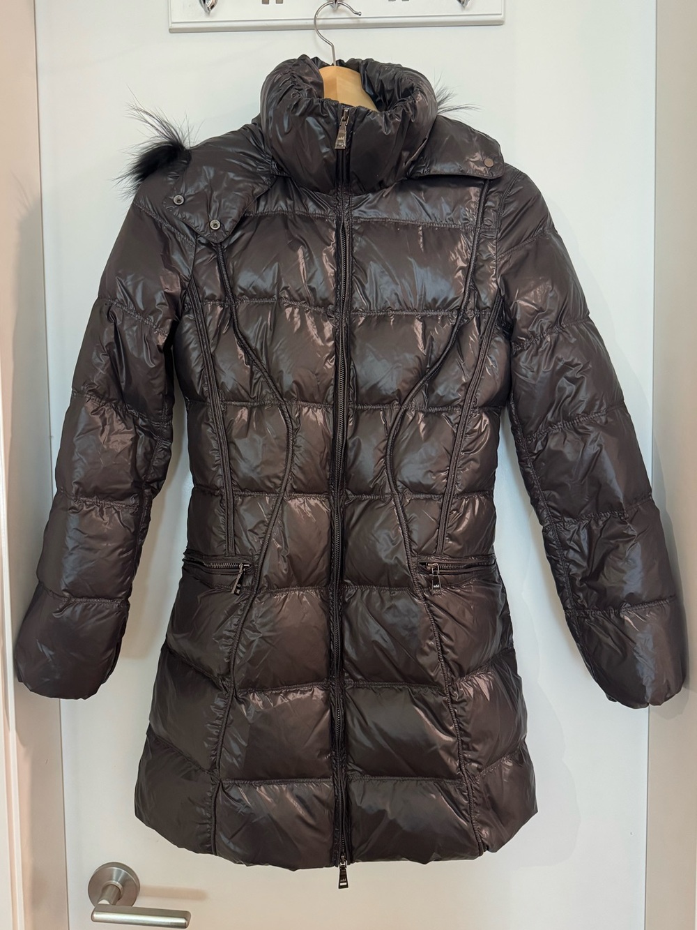 ADD Italy Black Duck Down Puffer Parka Coat Genuine Raccoon Fur US 2 IT 40